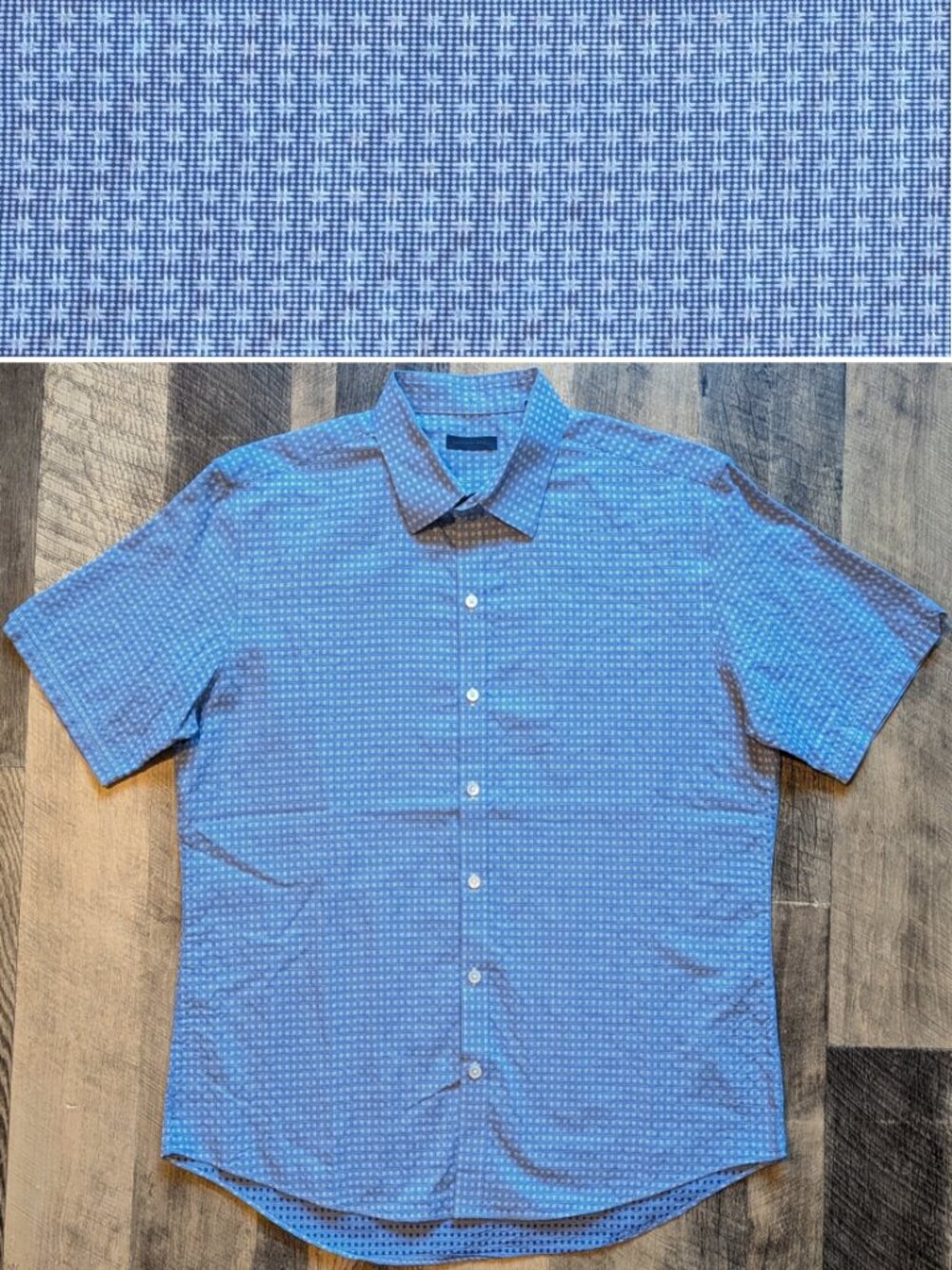 Zachary Prell Short Sleeve Button-Up Shirt Blue Cotton Large